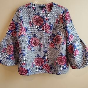 ALFANI Floral Metallic Houndstooth Print Jacket M